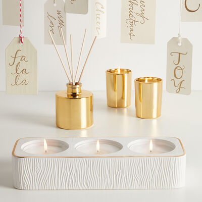 Frasier Fir Ceramic Tea Light Set with Gilded Collection Items